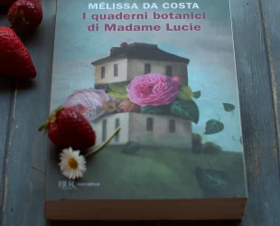 Copertina del libro I quaderni botanici di MAdame Lucie, di Melissa Da Costa. C'è il disegno di una casa in collina attraversata, tra il primo e il secondo piano, da fiori più grandi delle finestre; alcune foglie svolazzano intorno. Ho decorato con fragole e margherite. Questo è il libro che ho scelto per parlare di scrittura intima.